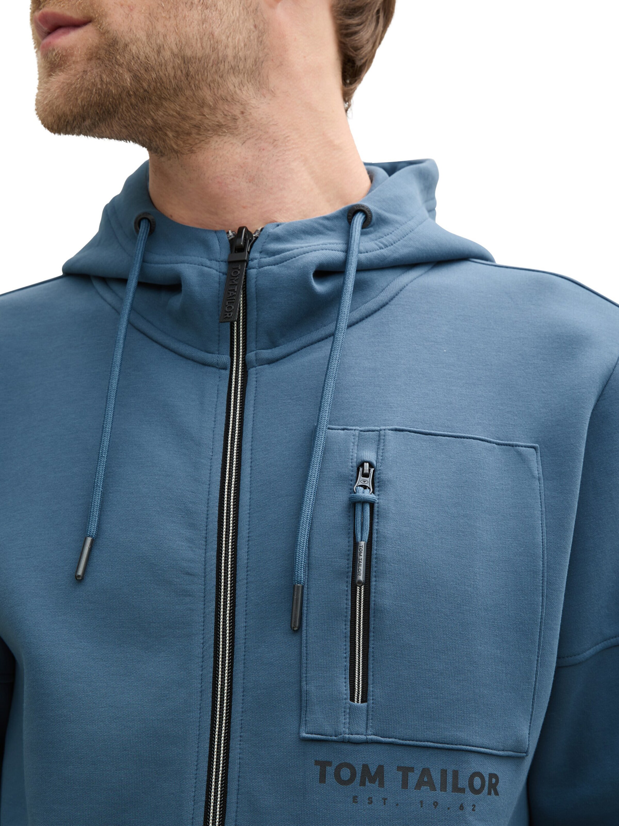 TOM TAILOR Zip-Up Hoodie in Blue