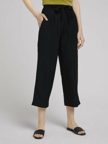 TOM TAILOR Pleat-Front Pants in Black: front