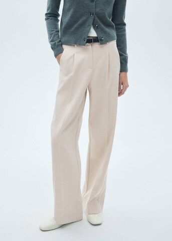 MANGO Loosefit Bandplooibroek 'Wanda' in Beige: voorkant