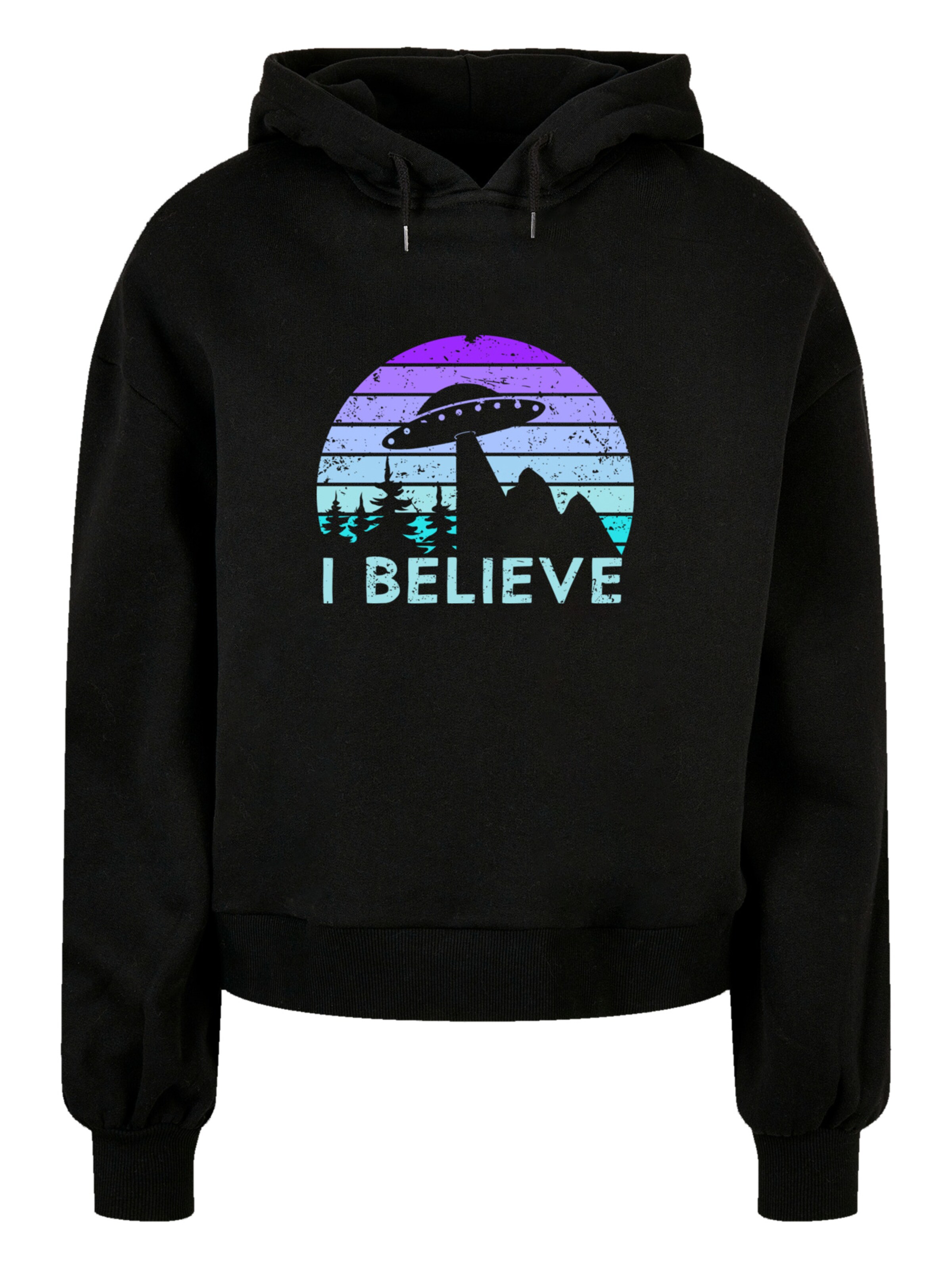 F4NT4STIC Sweatshirt 'I Believe UFO Alien Raumschiff Retro' in Zwart: voorkant