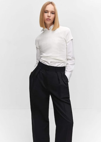 MANGO Wide leg Bandplooibroek 'Biel' in Zwart