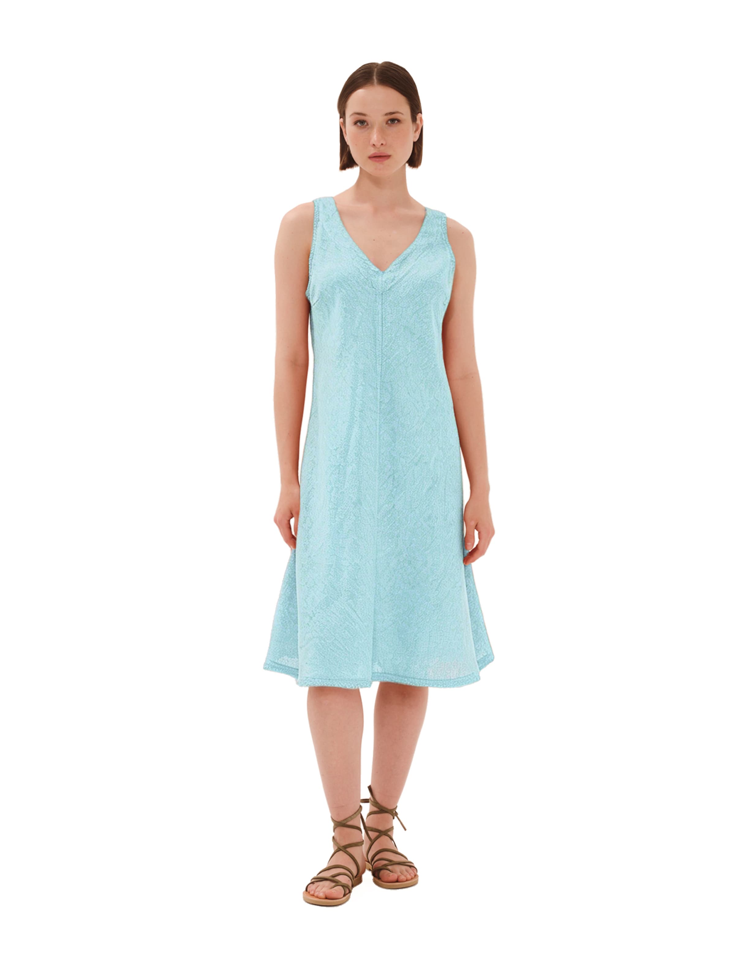 Robe d’été 'V Neck Linen Cami Dress' Haris Cotton en bleu : devant