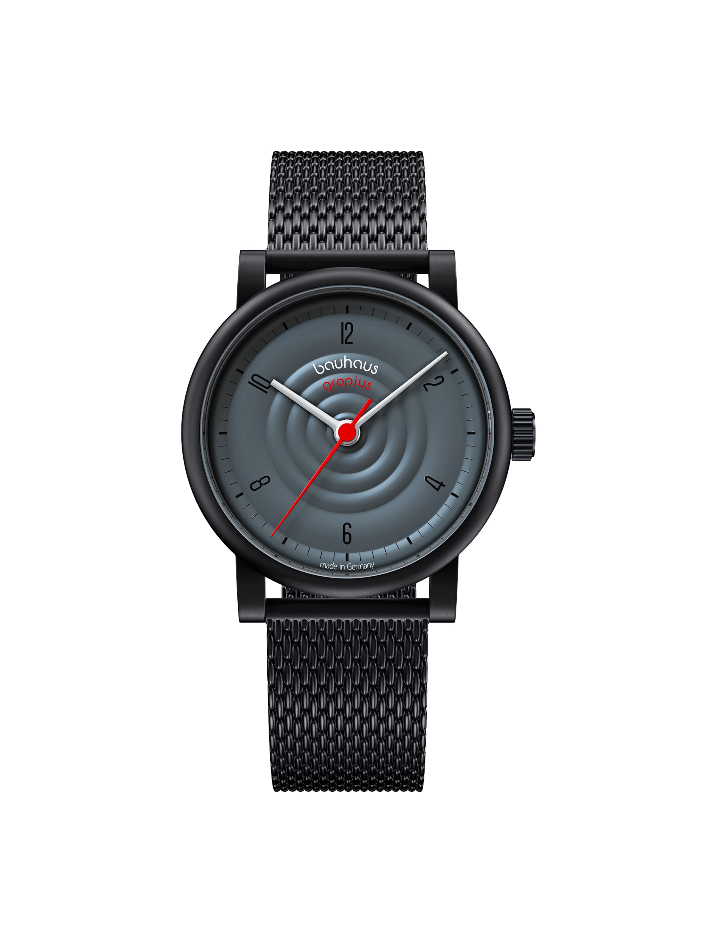 WALTER GROPIUS Analog Watch 'SOUND OF BAUHAUS AUTOMATIK' in Black: front