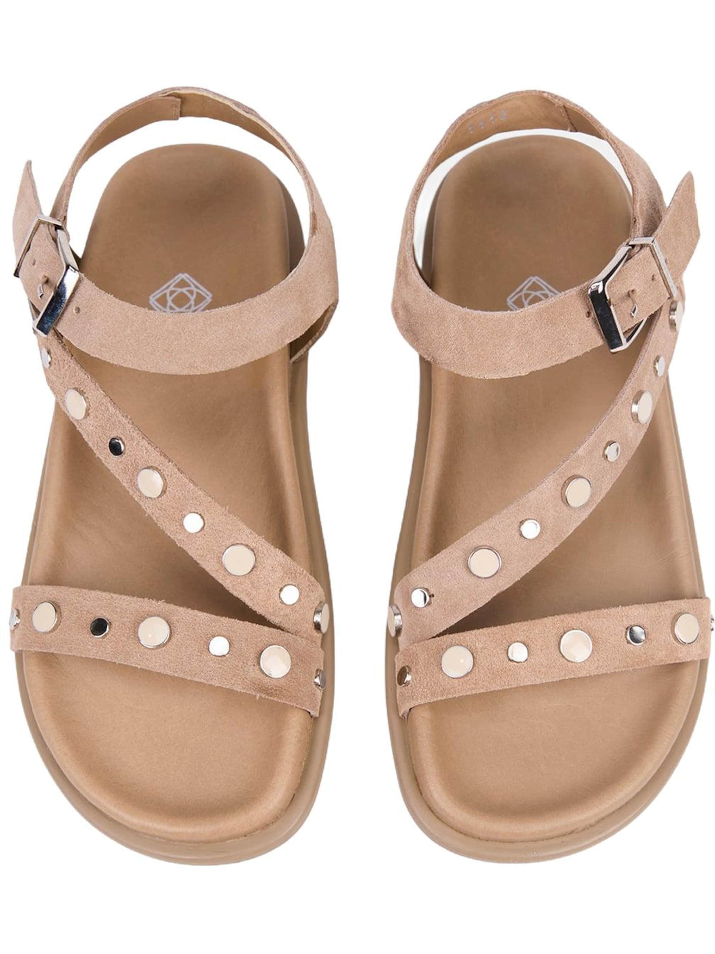 Desa Sandals 'DESA Damen-Sandalen aus Wildleder mit Nietenbesatz' in Beige