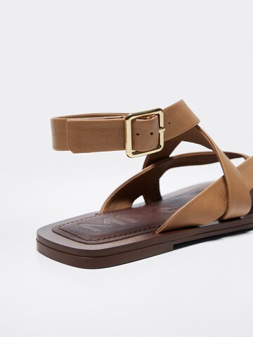 MANGO T-Bar Sandals 'Empty' in Brown