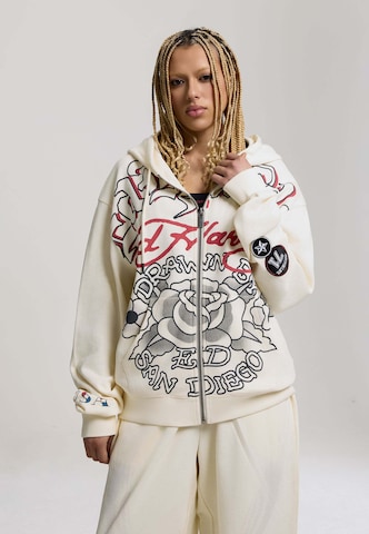 Ed Hardy Кофта на молнии 'Gothic Roses' в Бежевый: спереди