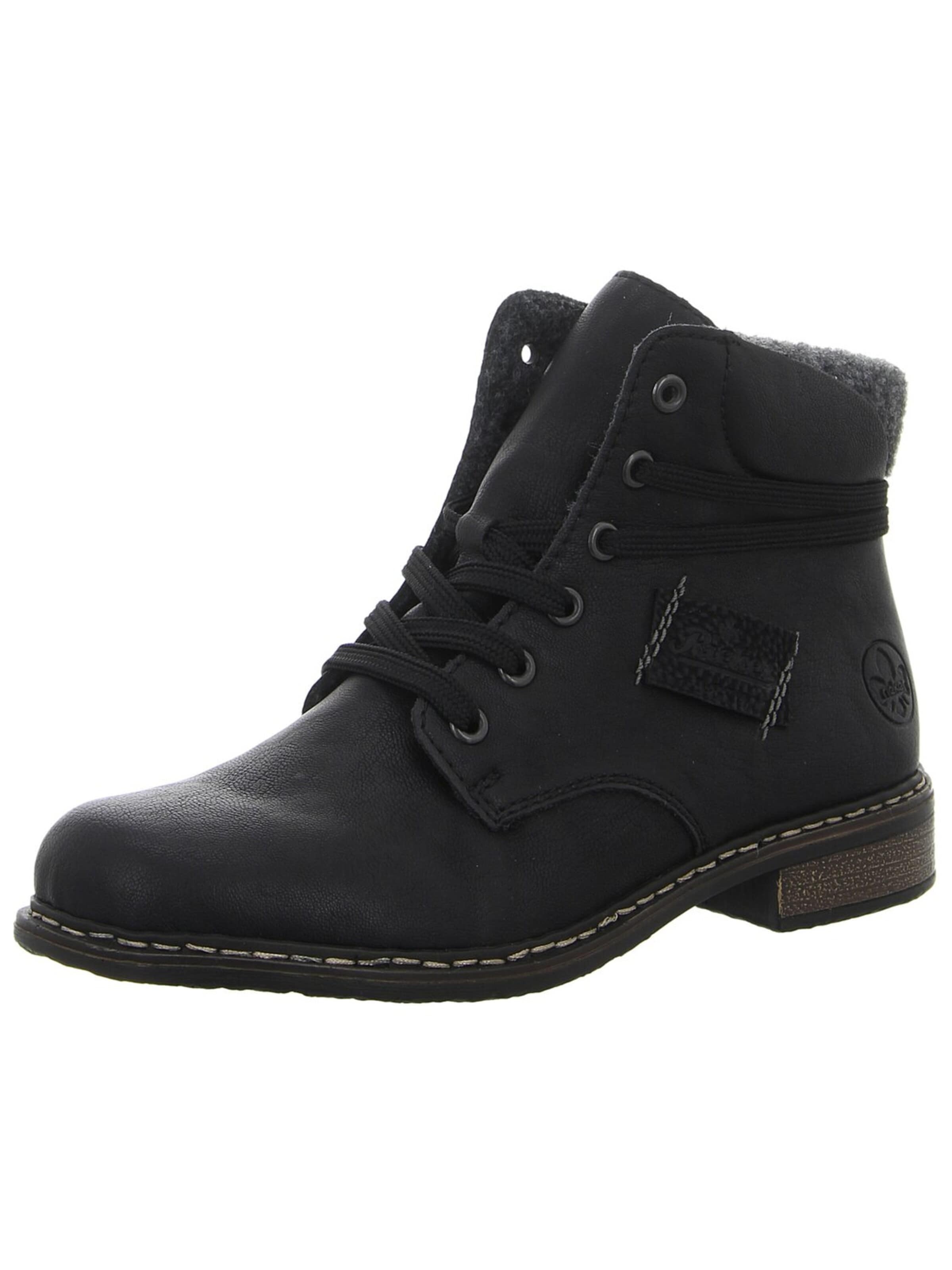 Rieker Veterlaarzen 'Schnürstiefelette Damen 7122201 Kunststoff (Synthetik) in schwarz' in Zwart: voorkant