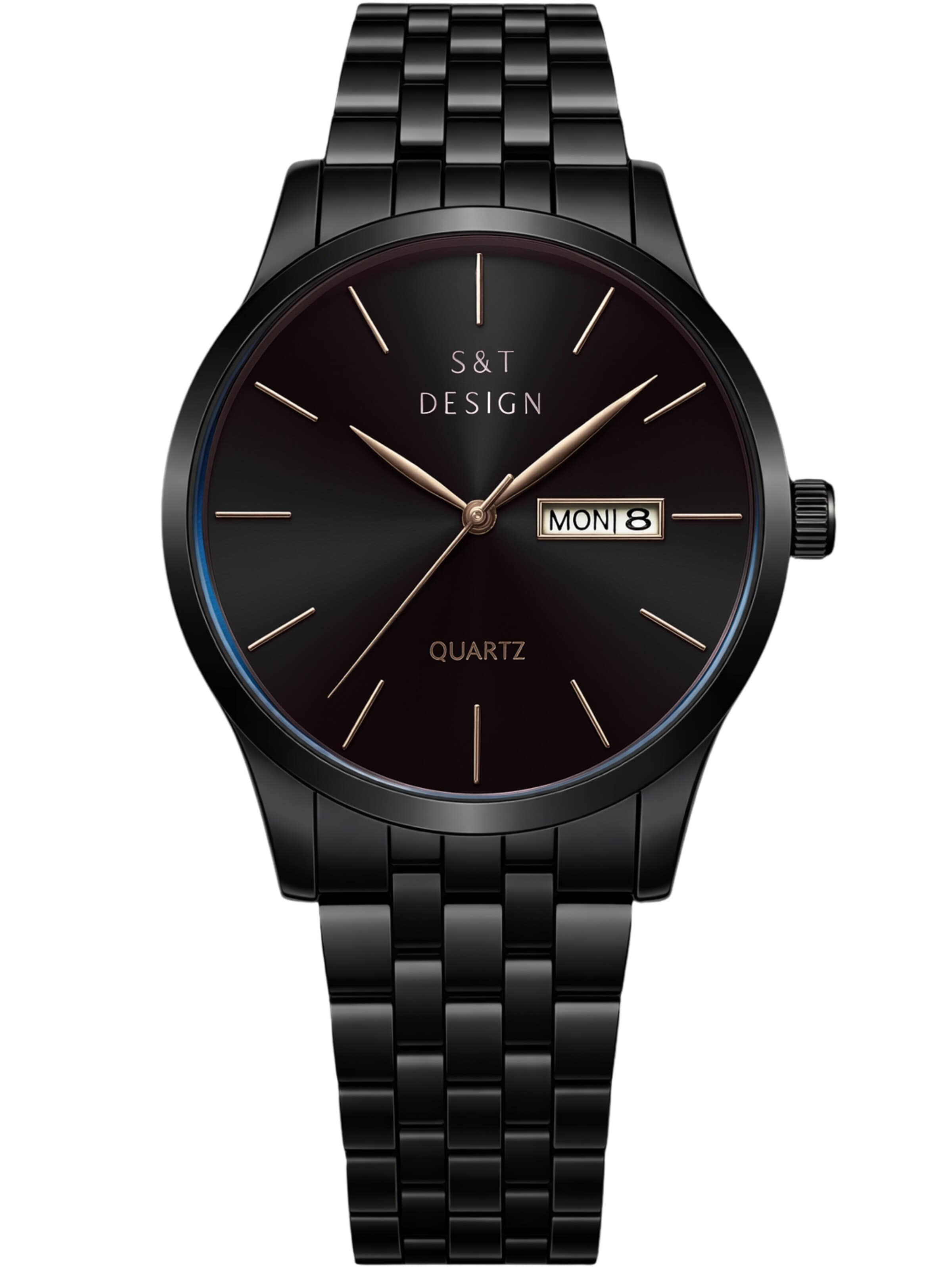 S&T Design Analoguhr 'Blue II'‌‌ in Schwarz: Vorderseite