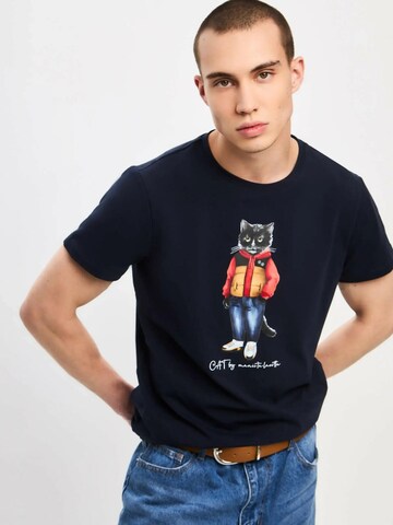 Cat e Lolette Shirt 'Sport Casual cat' in Blue: front