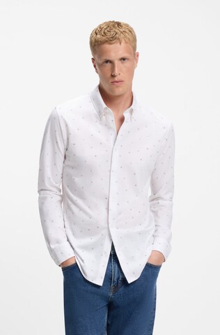 BOSS Slim fit Button Up Shirt in White: front
