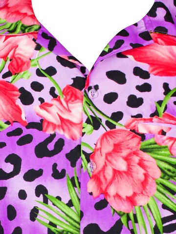 King Kameha Shirt 'Leopard Flowers' in Lila