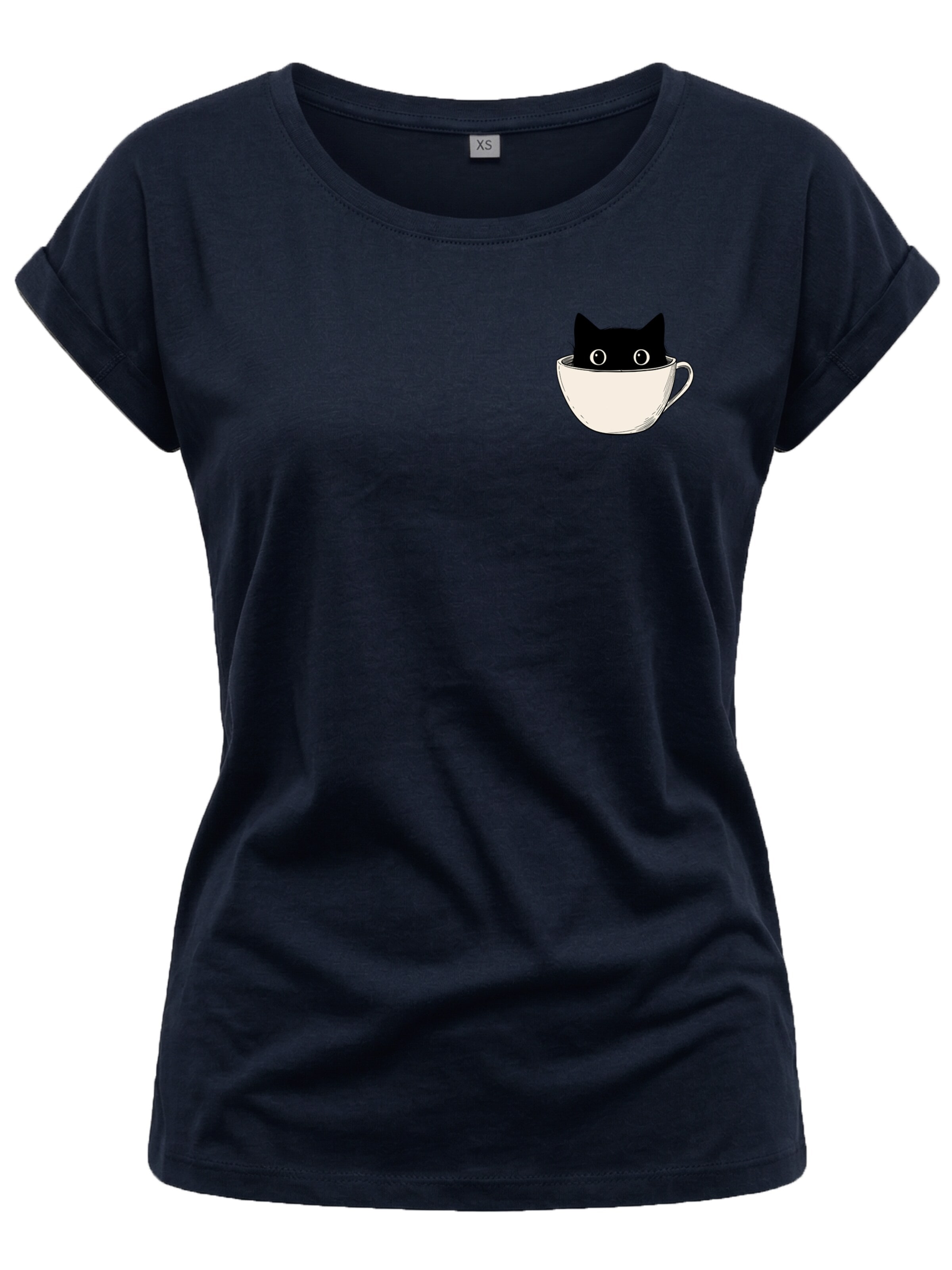MAKAYA Shirt 'Cup Cat' in Blue: front