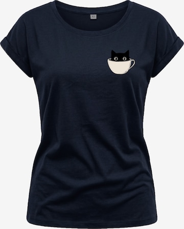 MAKAYA Shirt 'Cup Cat' in Blue: front