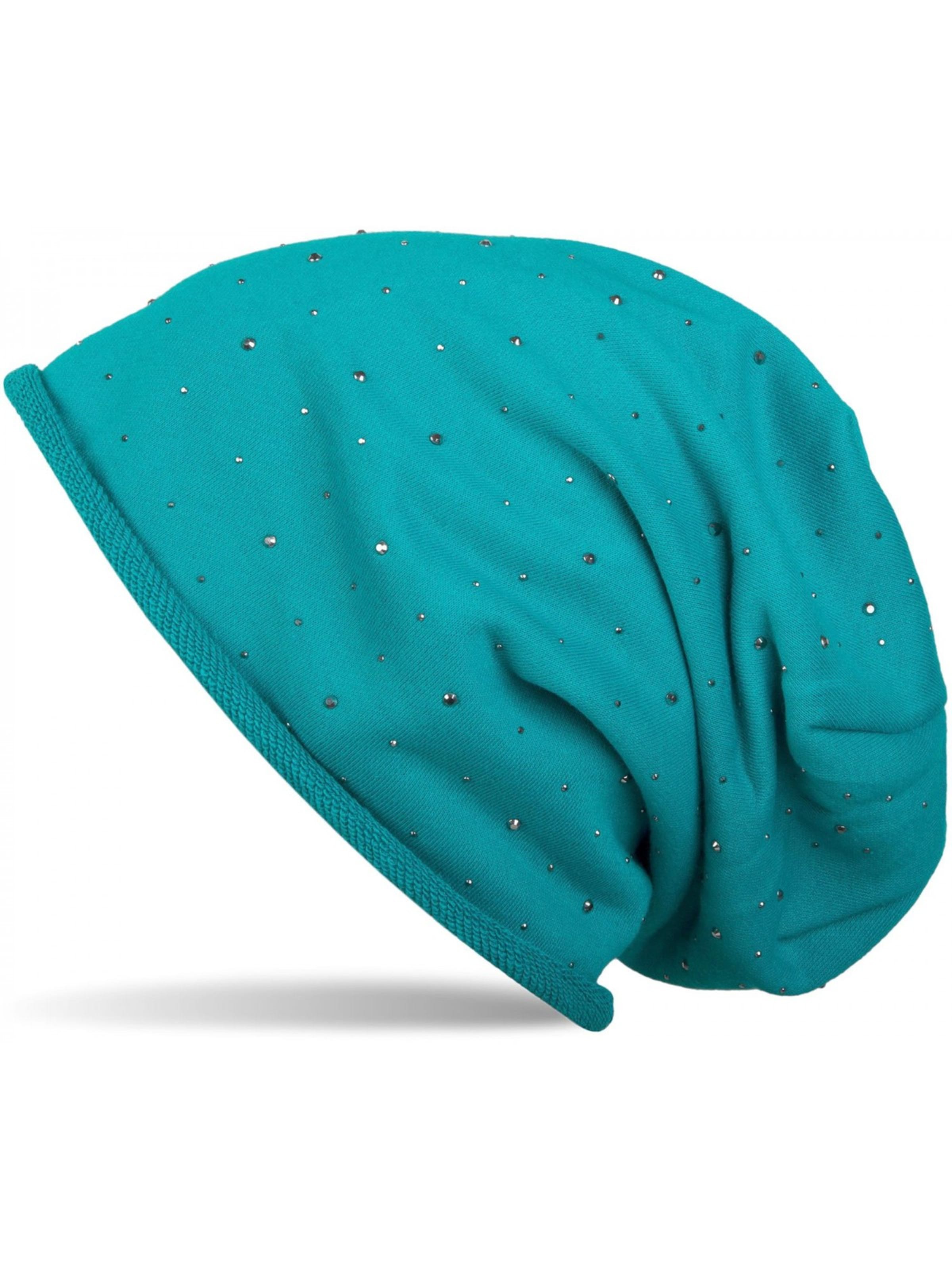 styleBREAKER Mütze 'Beanie mit Strass Nieten'‌‌‌‌‌‌‌‌‌ in Blau: Vorderseite