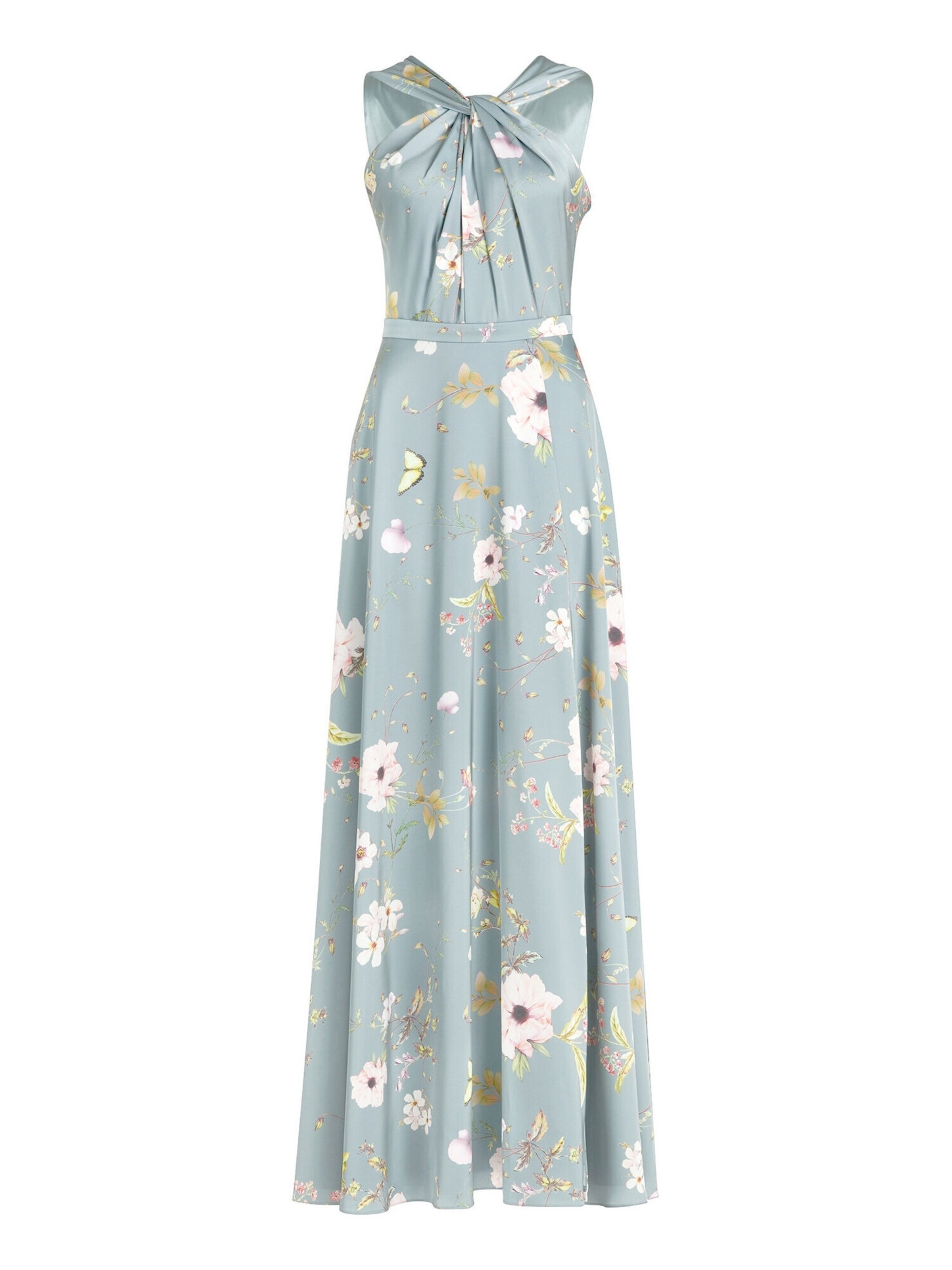 Robe de soirée Vera Mont en argent : devant