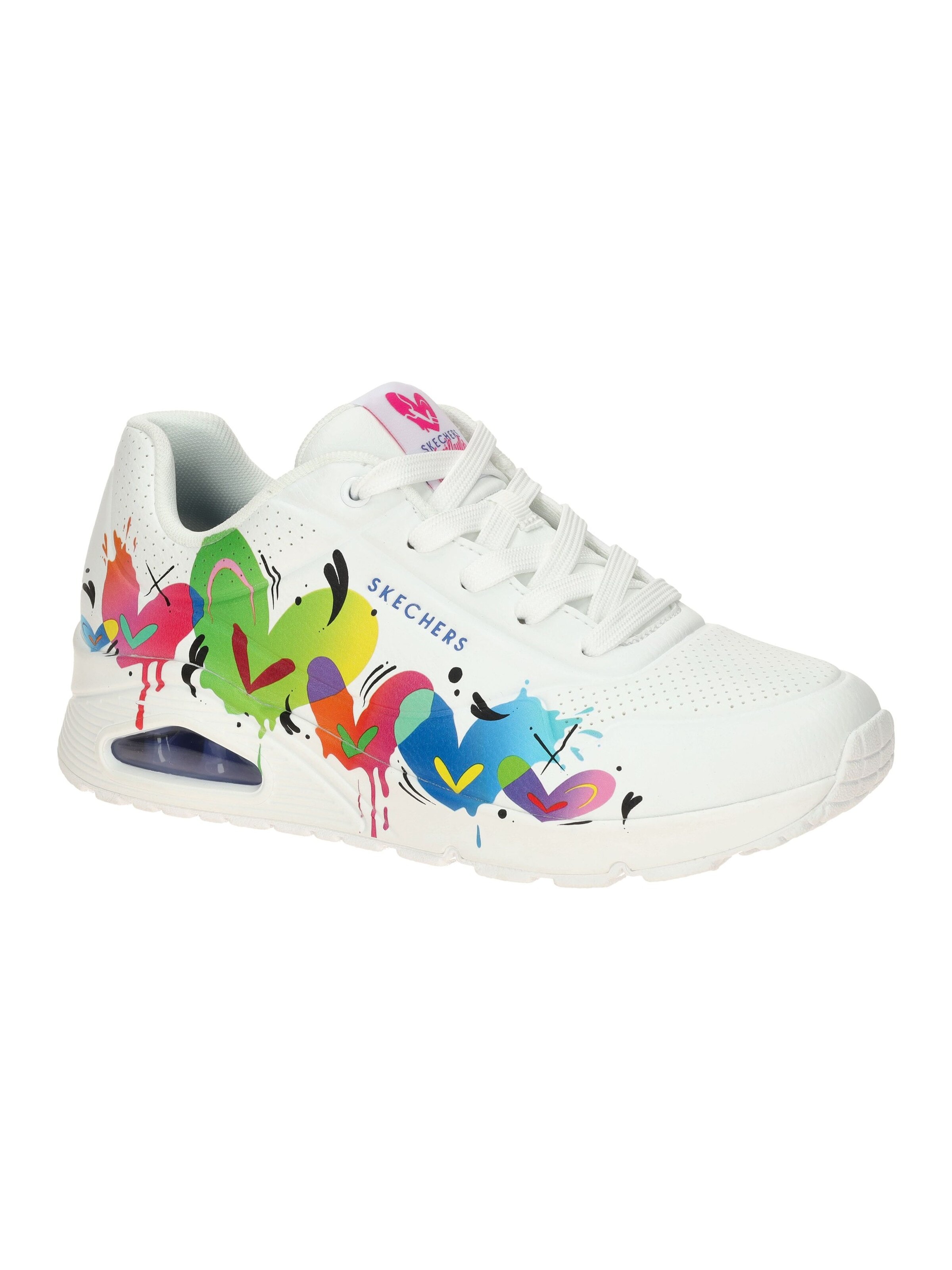 SKECHERS Veterschoen 'Skechers Uno Schuhe weiß bunte Herzen 190008' in Wit: voorkant