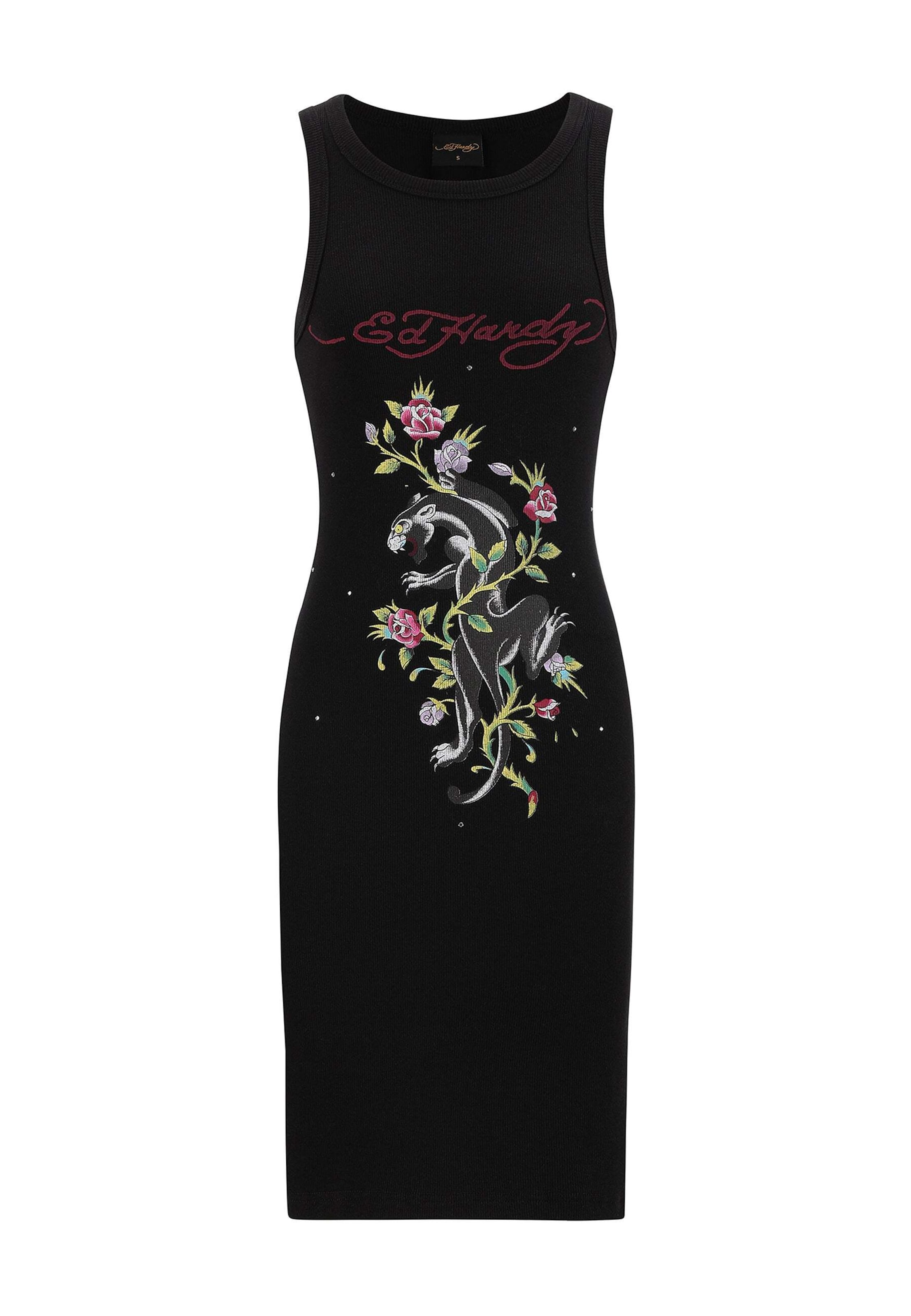 Ed Hardy Sukienka 'Panther und Blumen' w kolorze czarny: przód