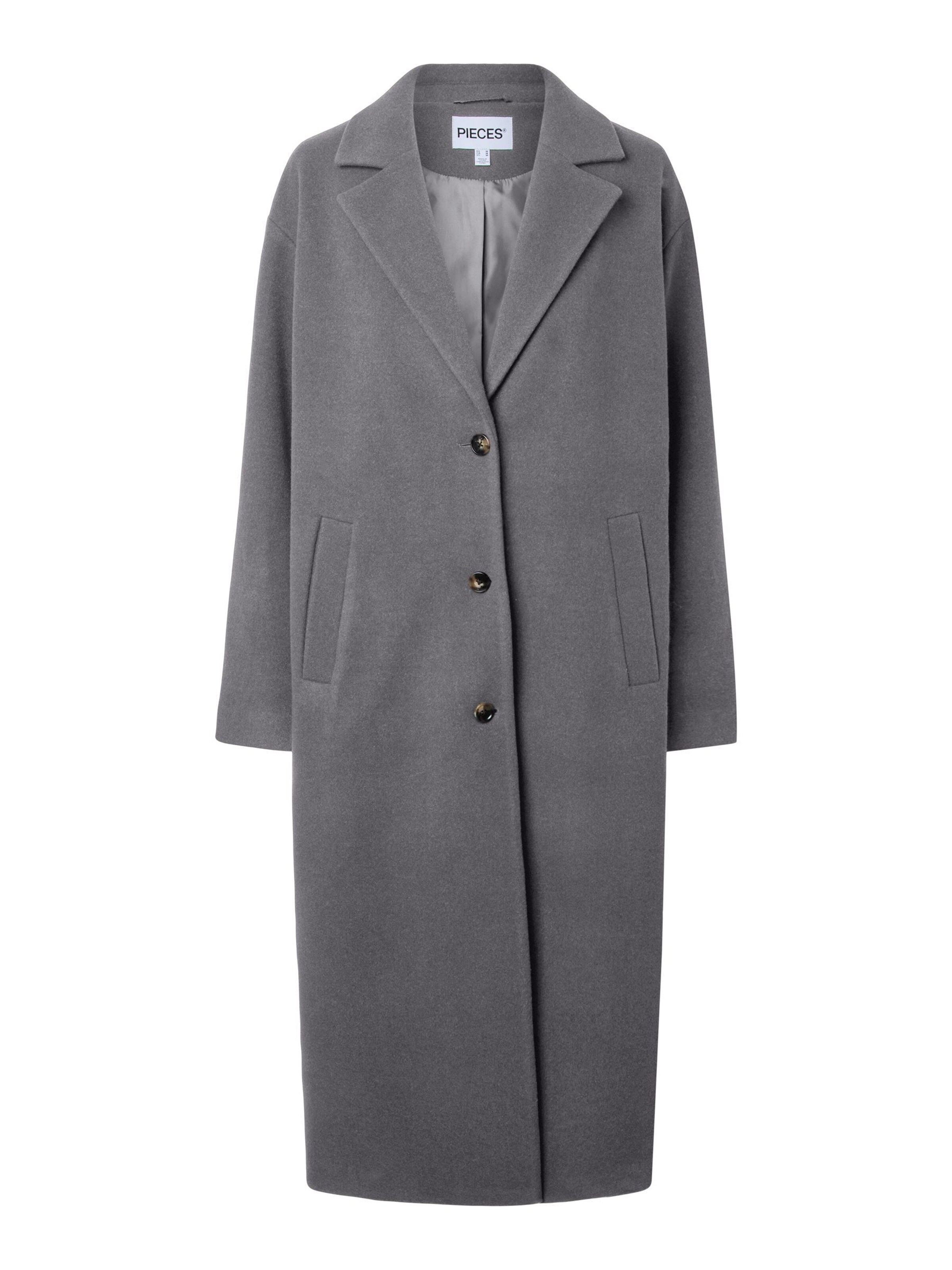 PIECES Between-seasons coat in Grey: front