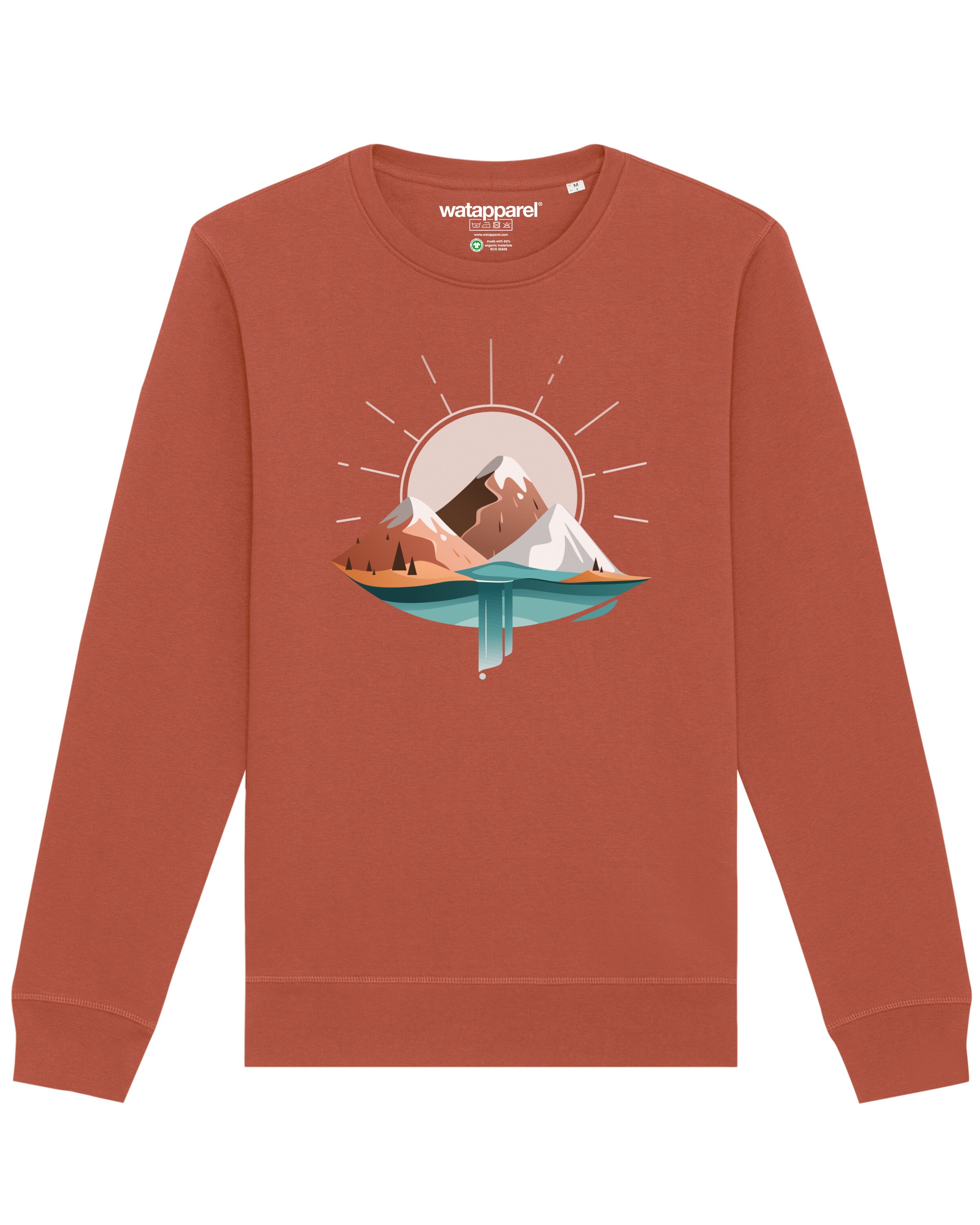Watapparel Sweatshirt 'Sunrise & Lake' in Bruin: voorkant