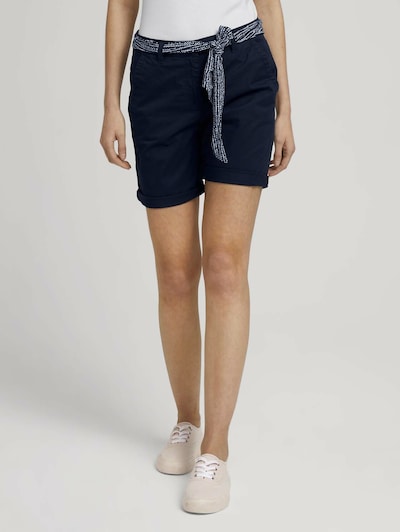 Pantaloni eleganți TOM TAILOR pe albastru noapte / alb, Vizualizare model