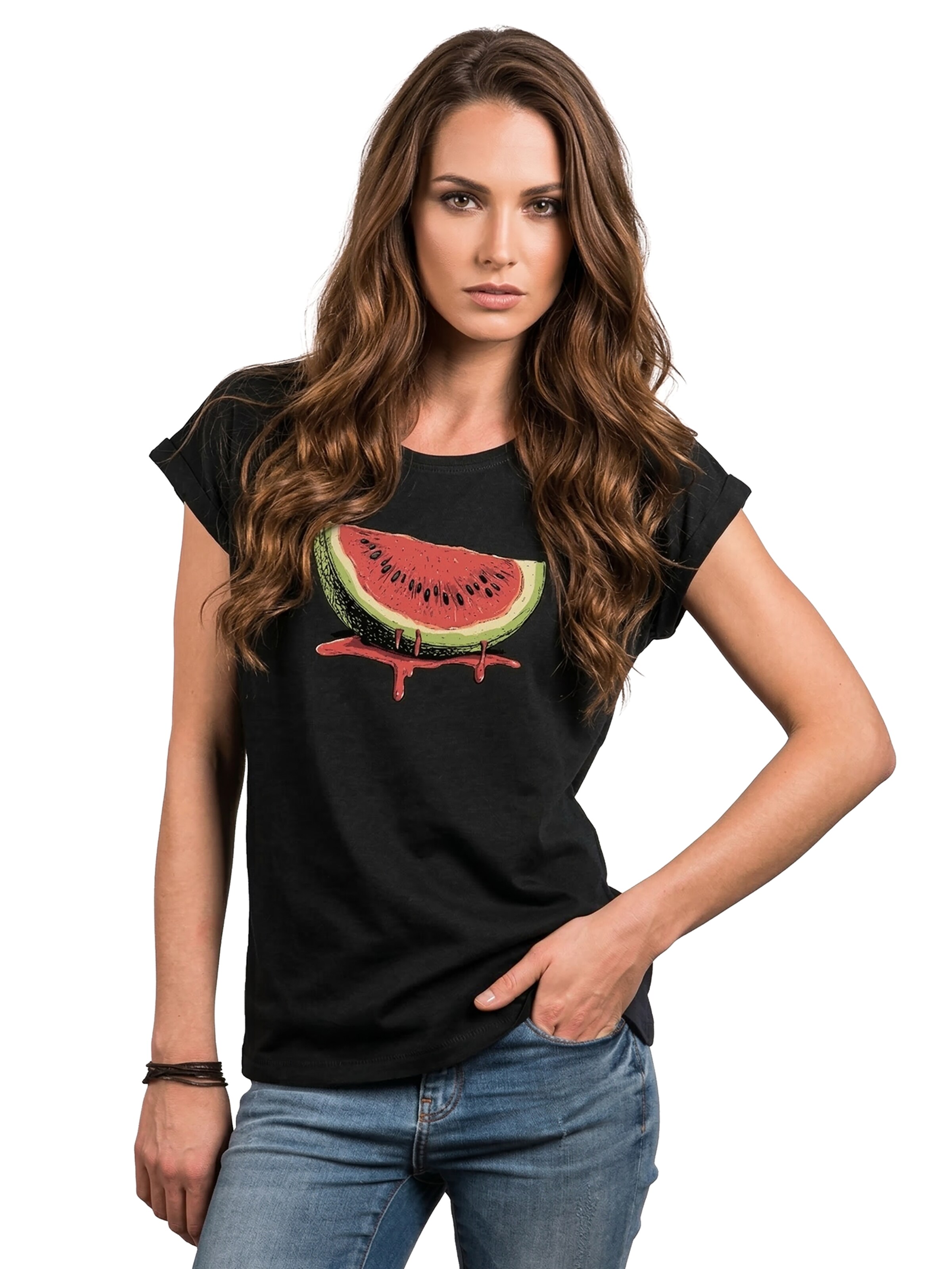 MAKAYA Shirt 'Watermelon' in Black: front