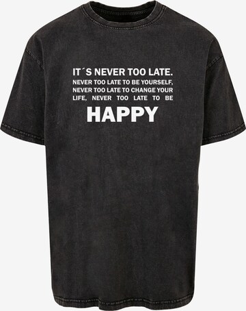 Merchcode Shirt 'Never Too Late' in Zwart: voorkant