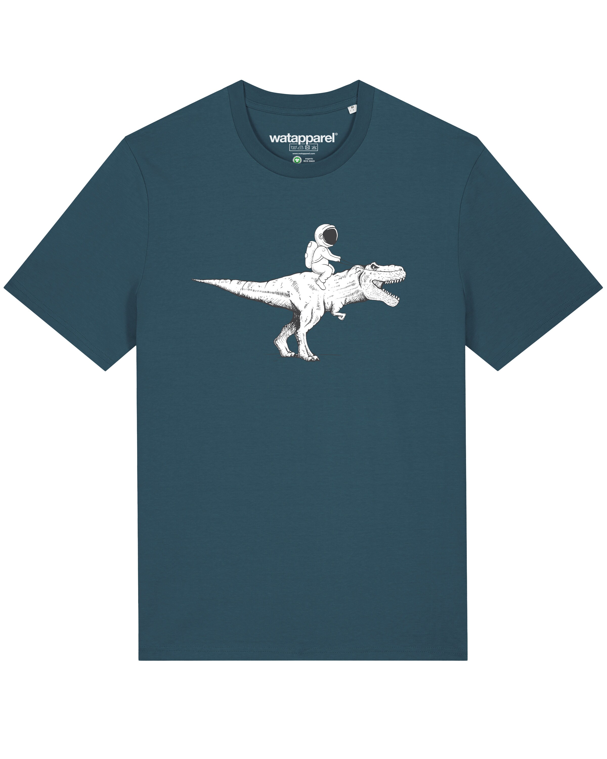 Watapparel Shirt 'Astronaut on T-Rex' in Blauw: voorkant