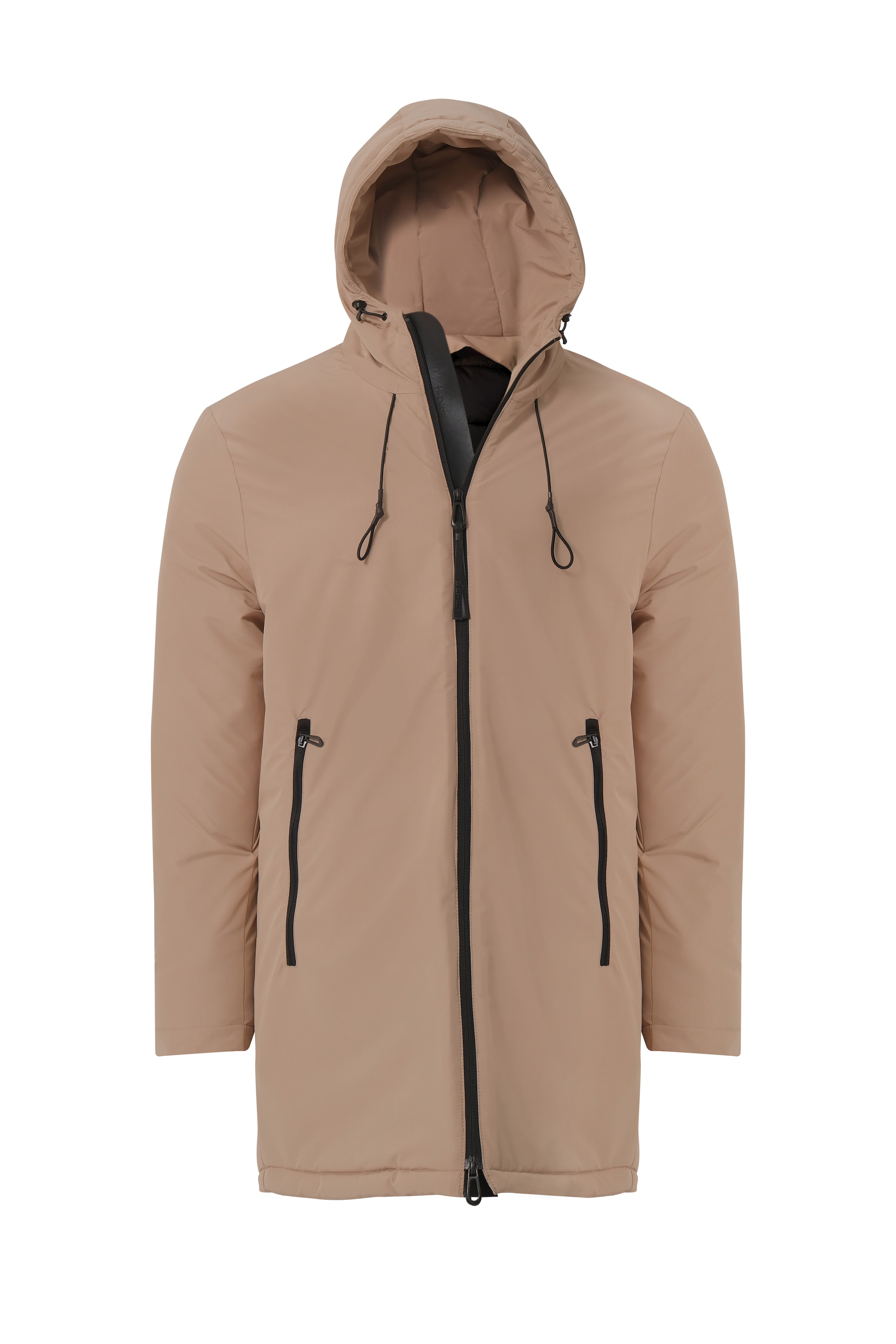 Ron Tomson Mantel, Model trägt Größe M in Braun: Vorderseite