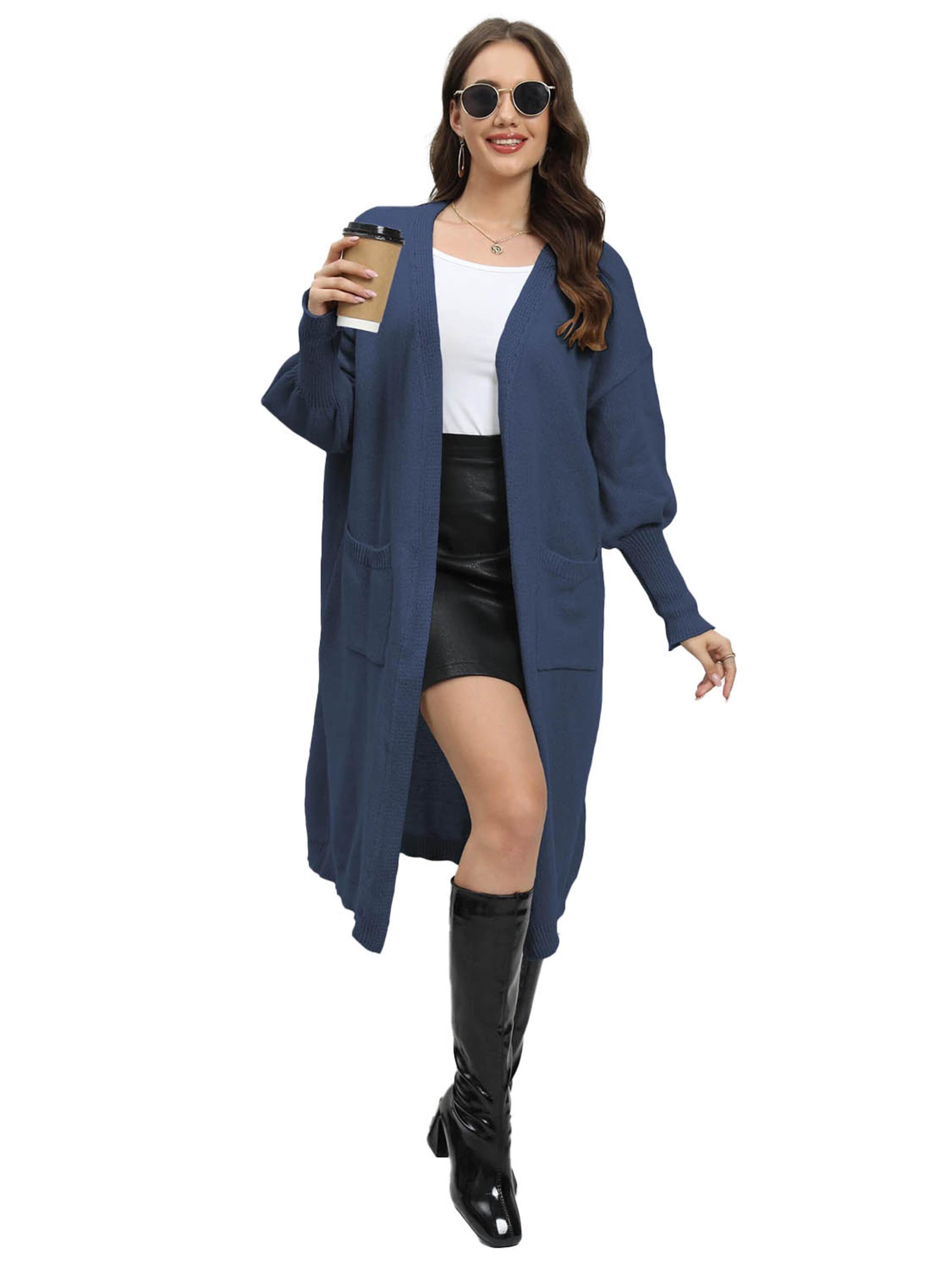 KoJooin Kardigan 'Damen Oversize Wollcardigan Taschen und Ballonärmeln Weicher,Langer Strickmantel in Einheitsgröße' w kolorze niebieski