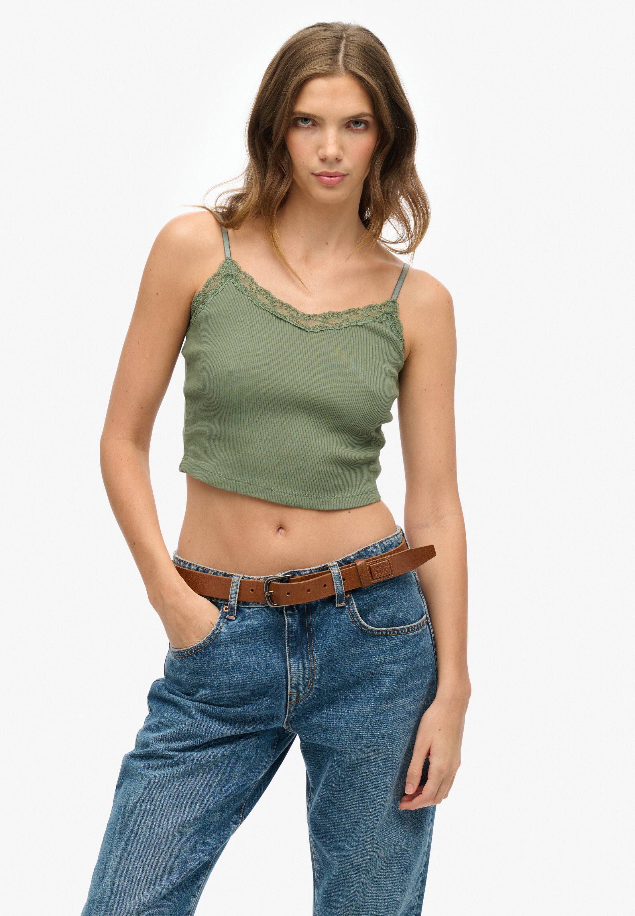 Superdry Top 'Essentials' in Groen: voorkant