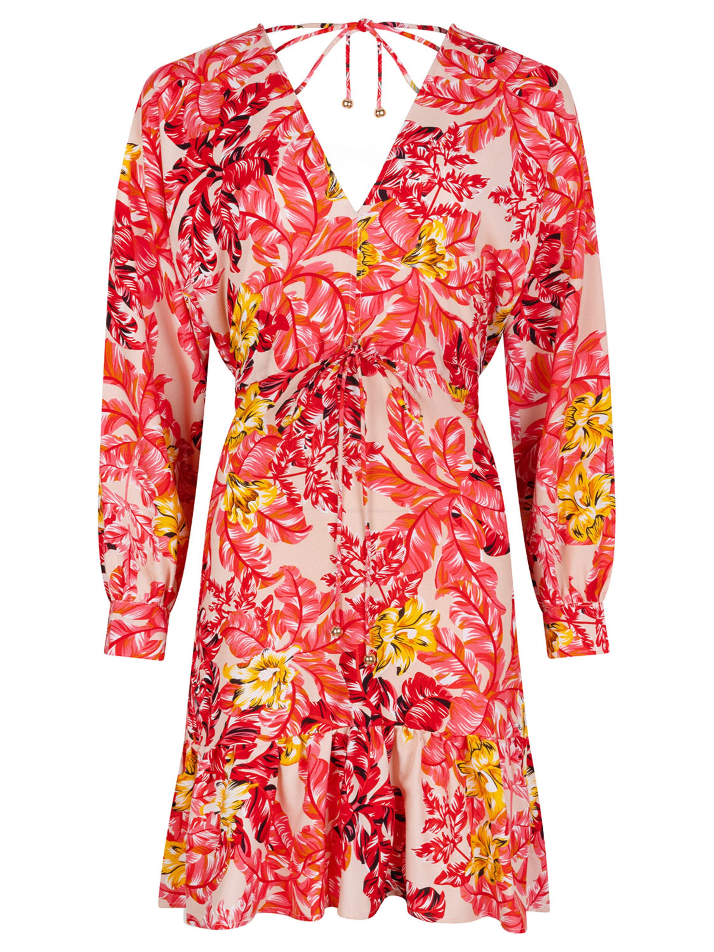 Chic by Lirette Jurk 'Short dress Flamingo Garden' in Roze: voorkant