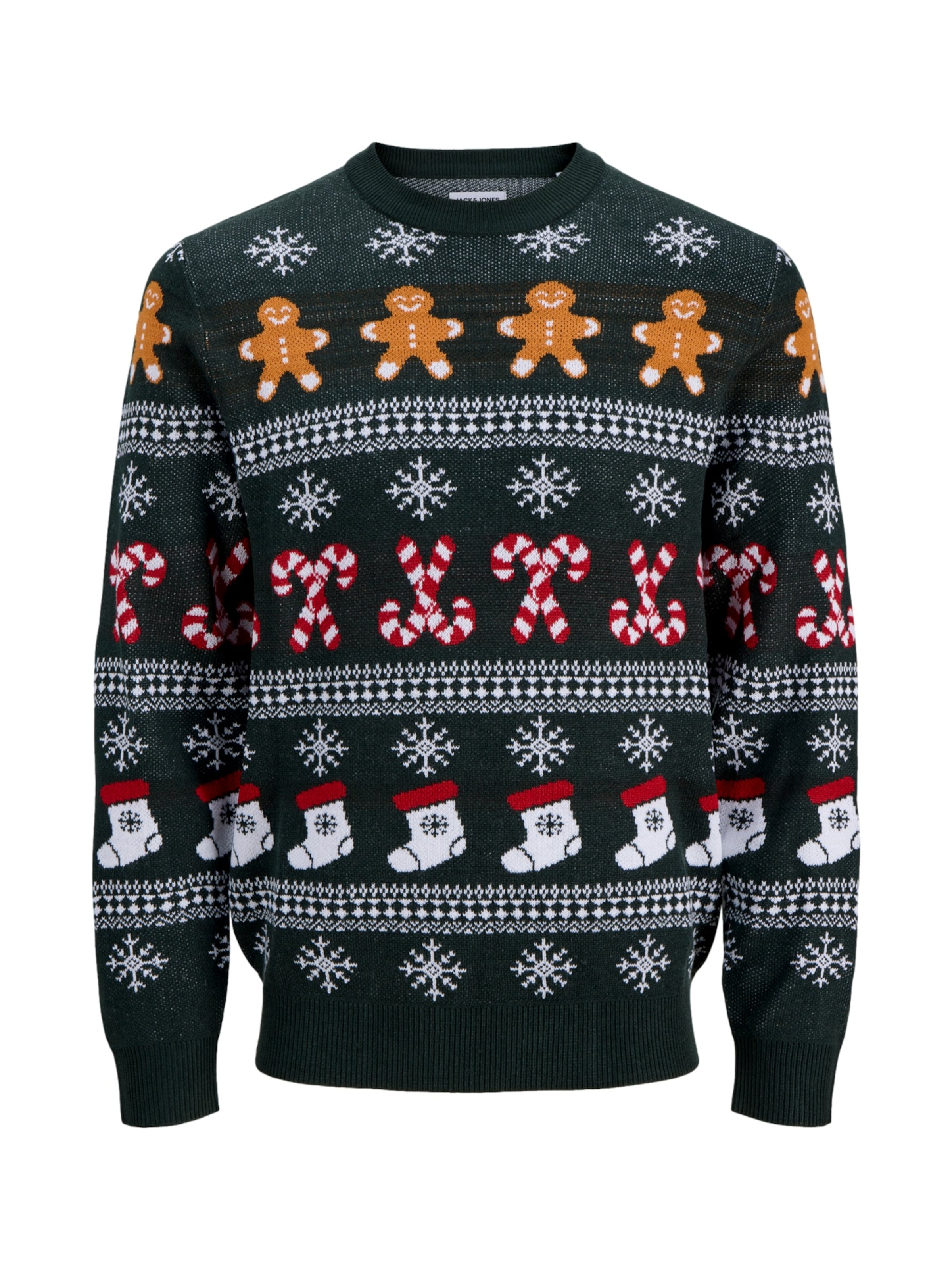 Jack & Jones Junior Sweater 'JJXmas Santa' in 128 in Camel / Dark green / Red / White, Item view