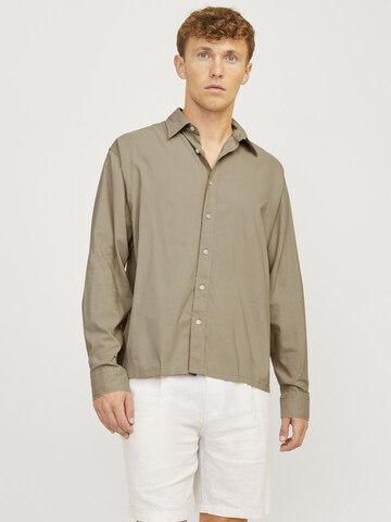 JACK & JONES Comfort fit Button Up Shirt in Beige: front