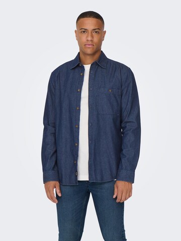 Only & Sons Regular fit Button Up Shirt 'LEX' in Blue