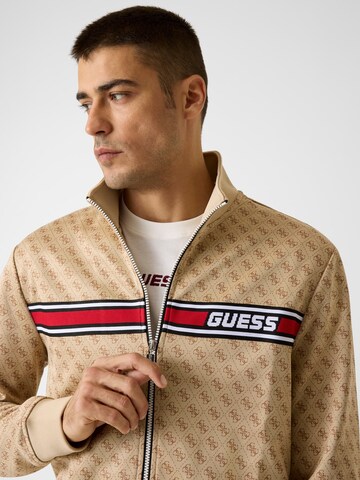 GUESS Athletic Zip-Up Hoodie in Brown