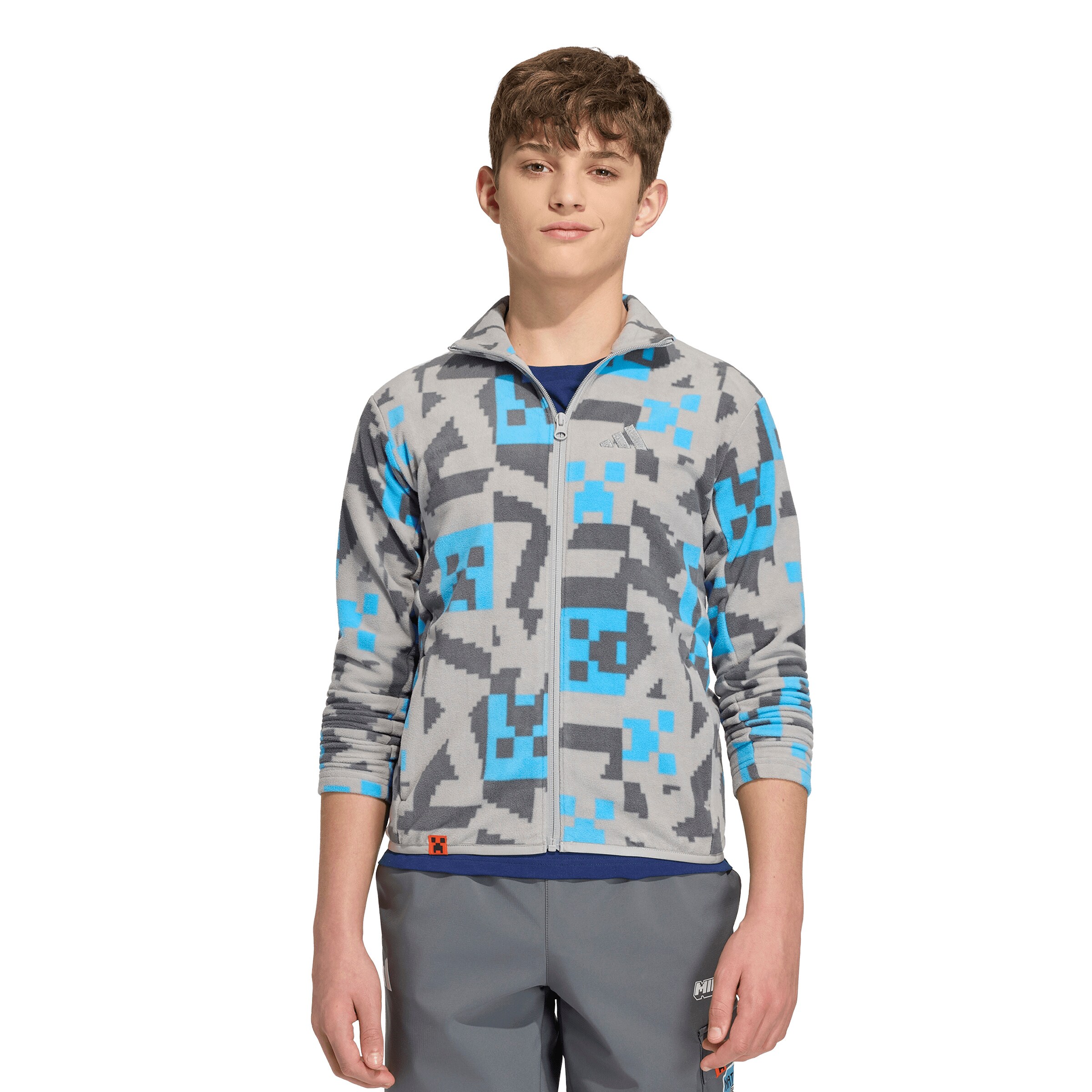 ADIDAS TERREXTehnička flis jakna 'Adidas x Minecraft' - siva boja: prednji dio