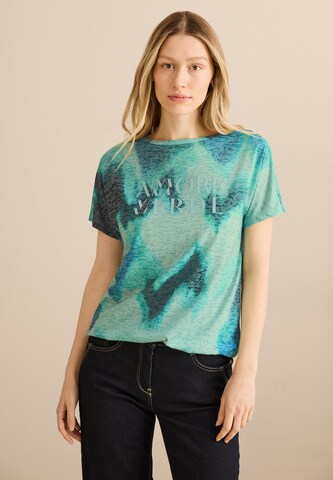 CECIL Print-Shirt mit Wording in Grün: Vorderseite