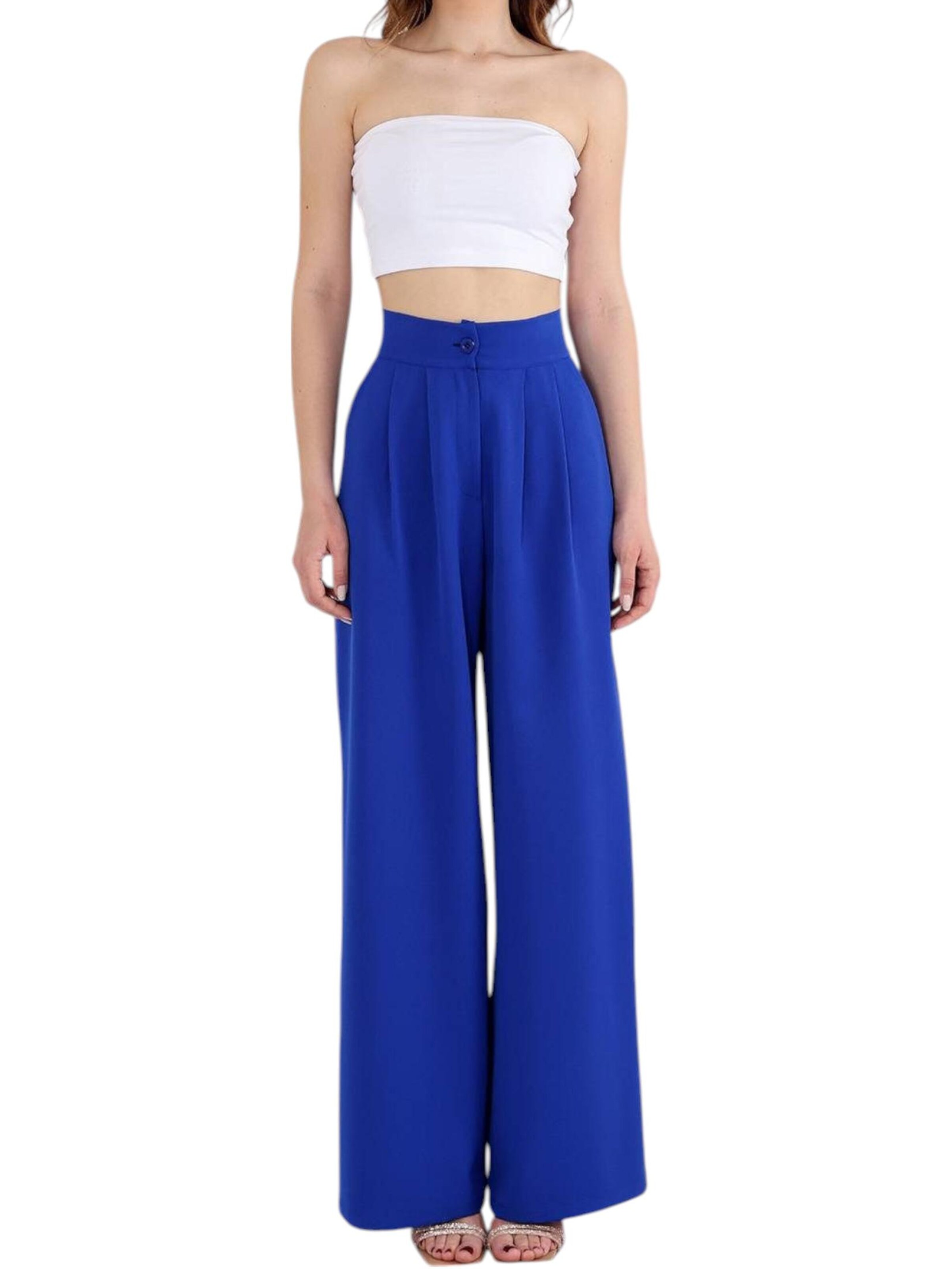 fashionshowcase Wide leg Bandplooibroek 'ALYA' in Blauw
