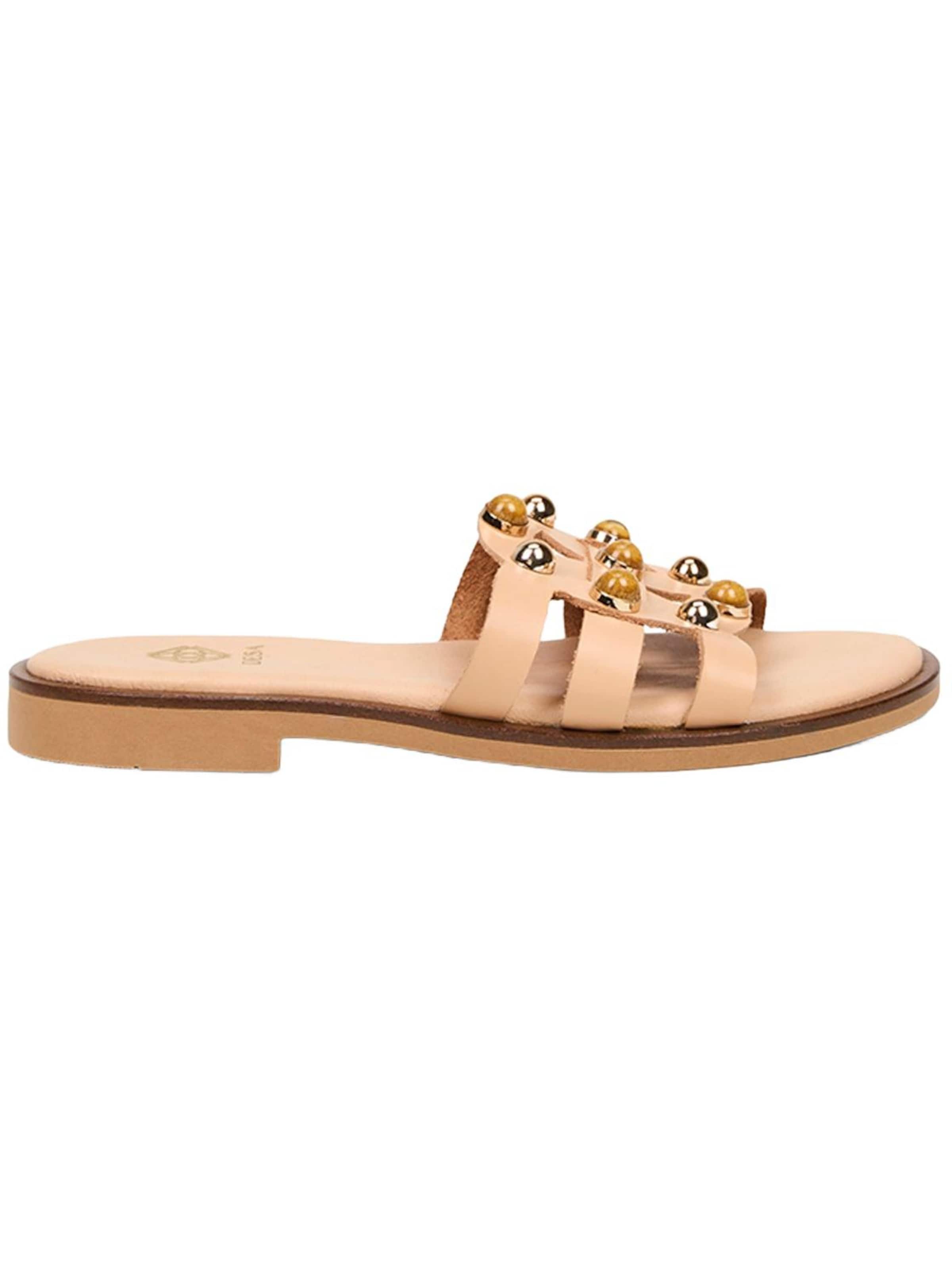 Mule 'DESA Damen-Ledersandalen mit Perlenbesatz' Desa en beige