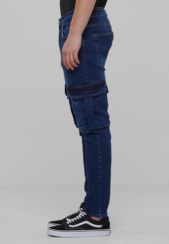 2Y Premium Skinny Cargo Jeans in Blue