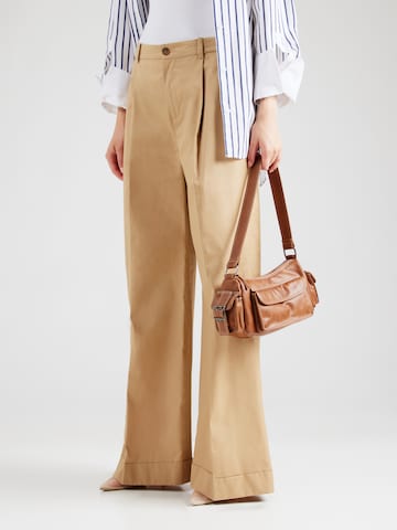 Lauren Ralph Lauren Wide leg Bandplooibroek in Beige: voorkant