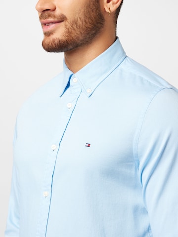 TOMMY HILFIGER Slim fit Button Up Shirt 'Dobby' in Blue