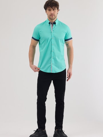 7Camicie Slim fit Zakelijk overhemd 'Roma Iconic Poplin Stretch Man Shirt Short Sleeve Green' in Groen