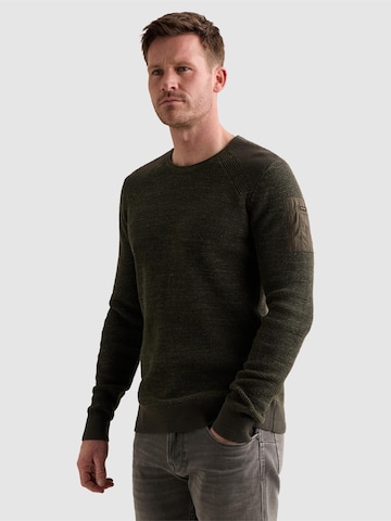 PME Legend Trui 'Pullover in cotton mélange with flight pocket' in Groen: voorkant