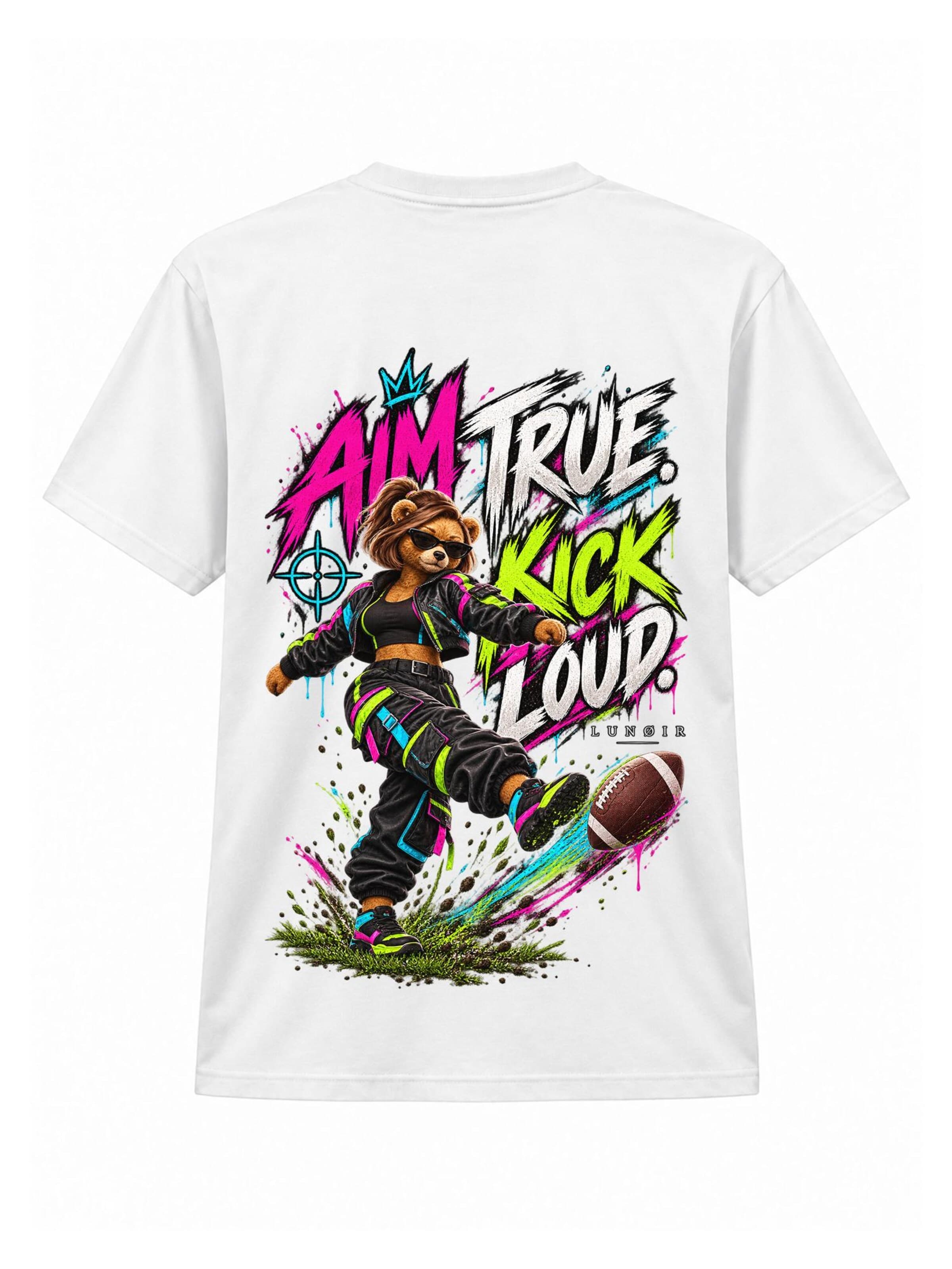 LUNØIR Studio Shirt 'BOSS Femme Football Precision Kick' in White: front