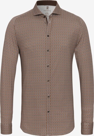 DESOTO Slim fit Button Up Shirt in Brown: front