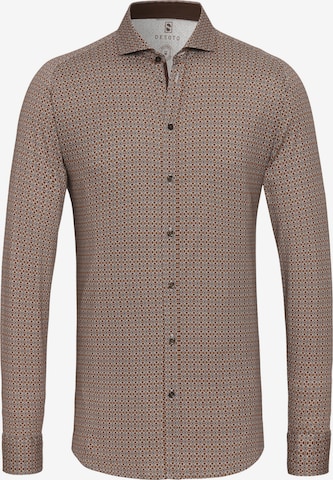 DESOTO Slim fit Button Up Shirt in Brown: front