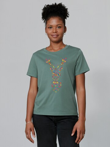 Maglietta ' Floral Deer ' di Watapparel in verde: frontale