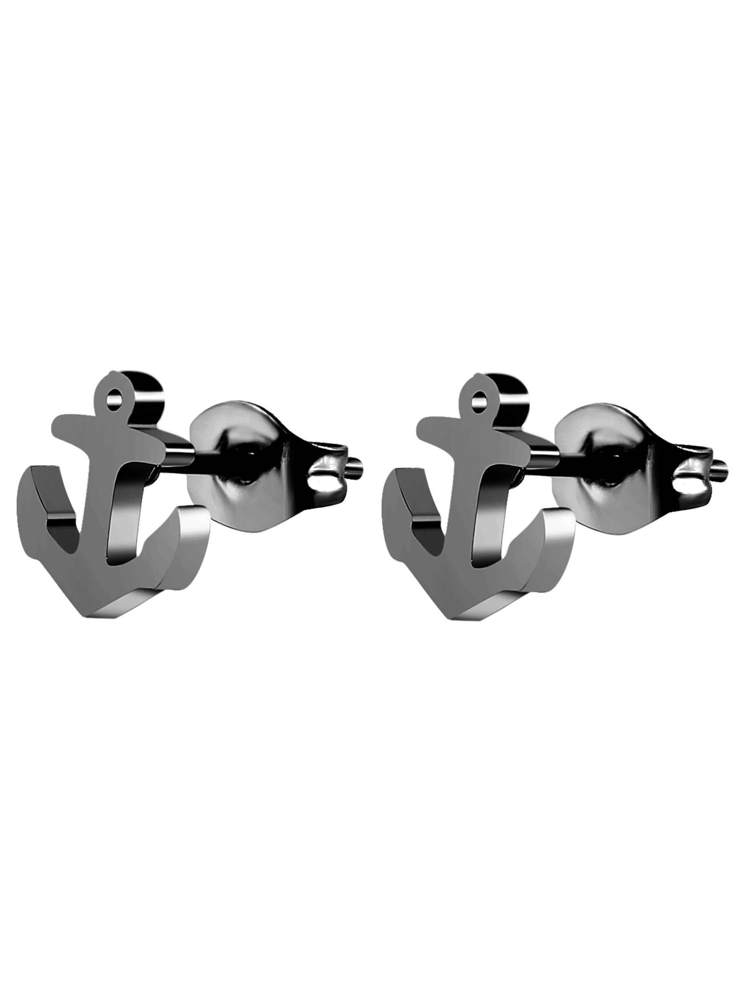 Akzent Earrings 'Edelstahl, Anker, 4 Farben, 8x7,5 mm, Maritimes Design' in Black