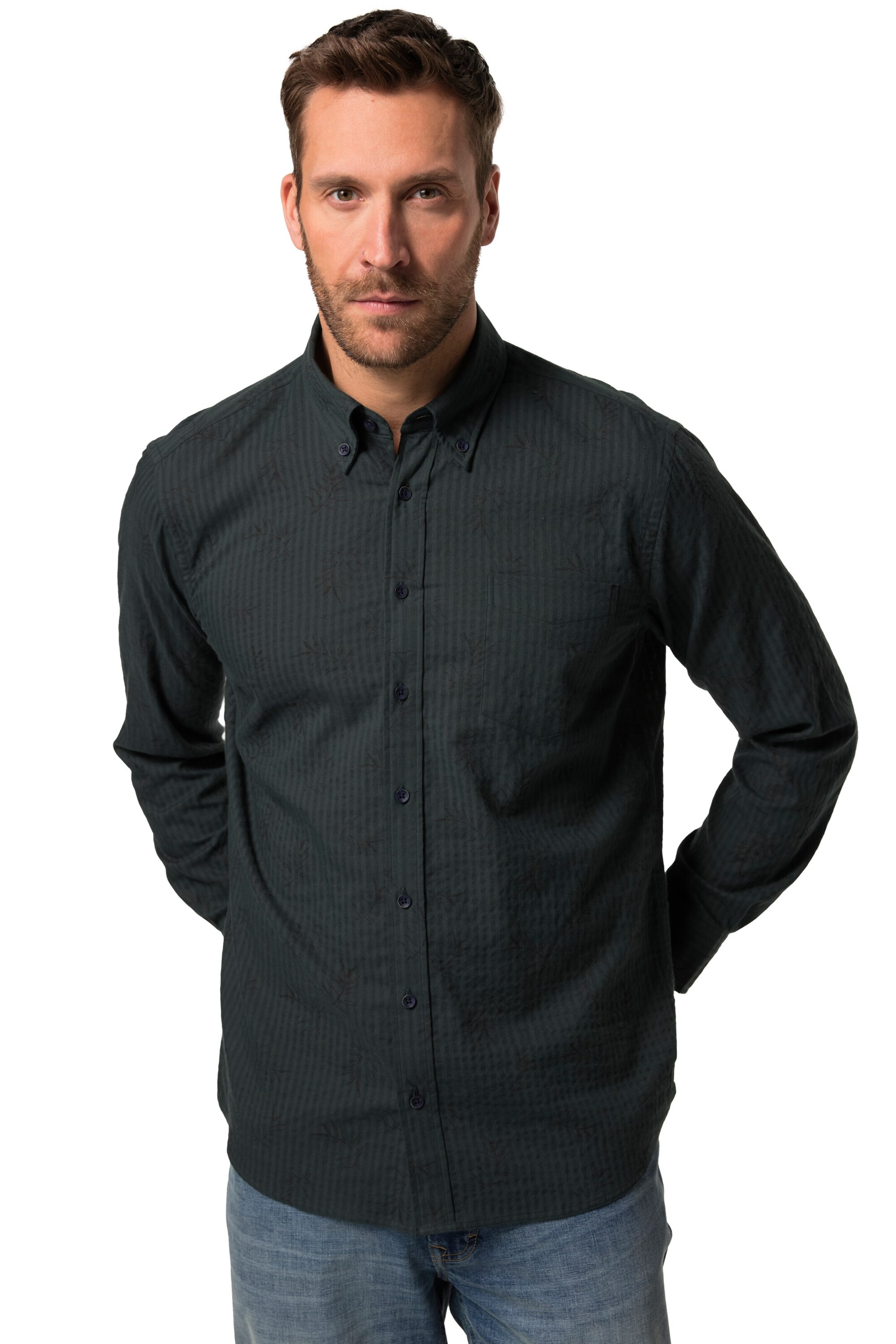 JP1880 Regular Fit Hemd in Schwarz: Vorderseite